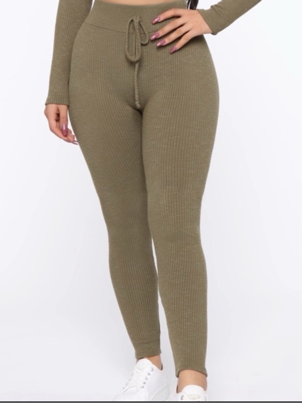 Fashion Nova Olive Ribbed Knit Leggings